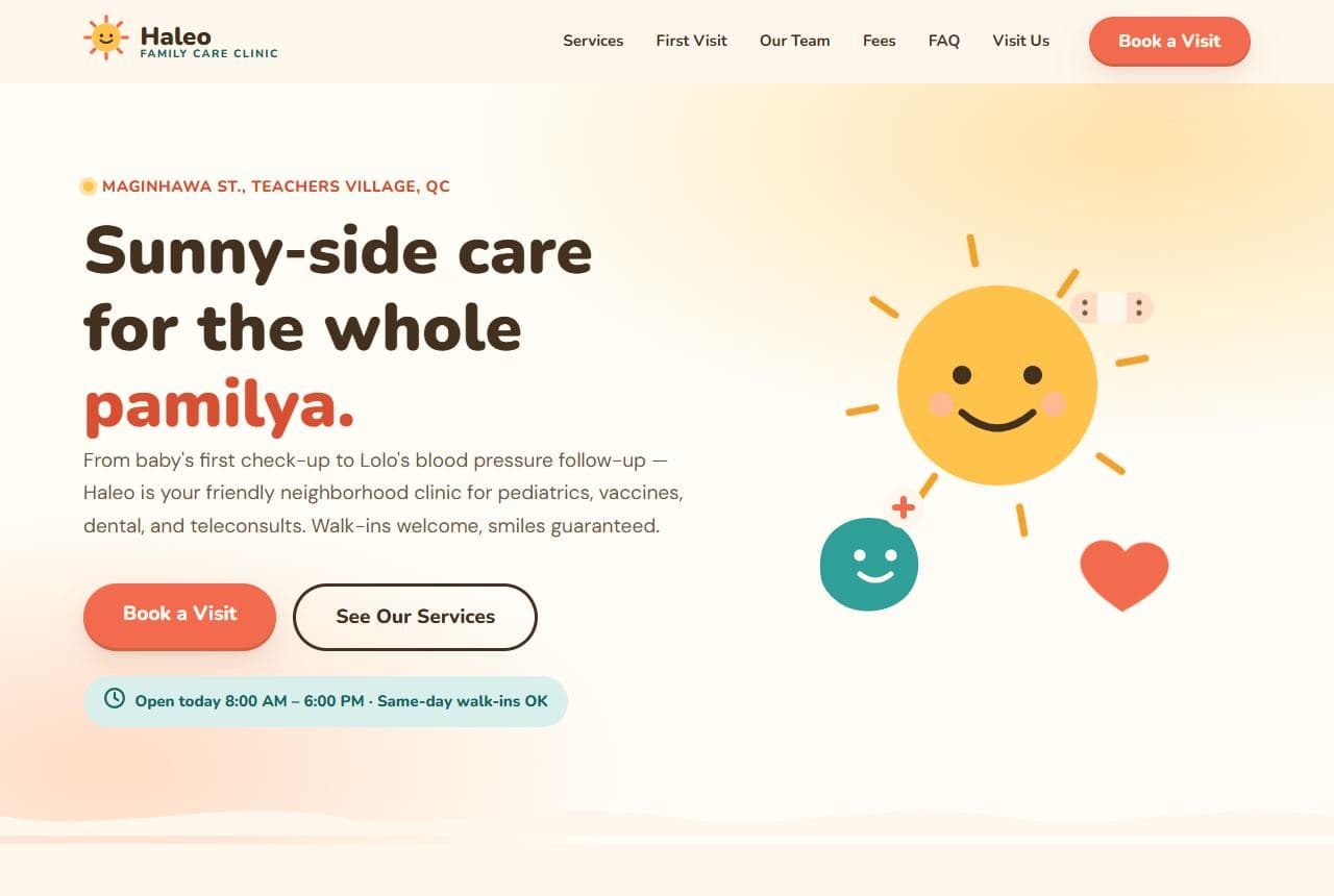 Haleo Family Clinic — live family clinic template built on BaseOfUI