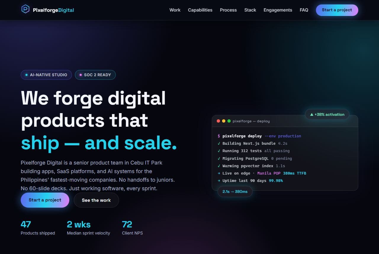 PixelForge Digital — live digital agency template