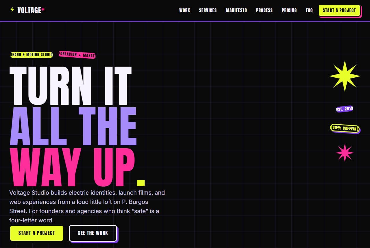 Voltage Studio — live creative agency template